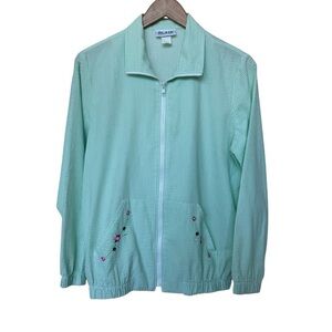 VINTAGE! 90s Blair Women's Green Striped Lightweight Jacket Floral S/M Casual